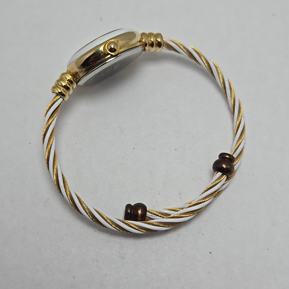 Womens Eikon CB-01 White Enamel Gold Tone Wire Cuff Watch New Battery Bangle - Picture 7 of 10